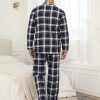 Mens Pajama Set Soft Cotton Button Down Notched Collar Pjs Long Sleeve 2 Piece Sleepwear Lounge Nightwear with Pocket