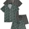 2 Pack Womens Pajamas Set Button Down Summer Sleepwear Short Sleeve Comfy Pjs Loungewear Set