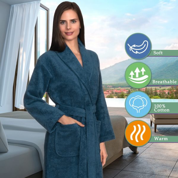 Womens Plush Bathrobe 100% Cotton Luxury Terry Shawl Bath Robe