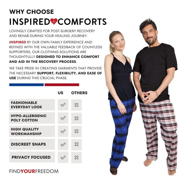 Unisex Tearaway Post Surgery Recovery Pajama Pants with Side Snaps & Pockets
