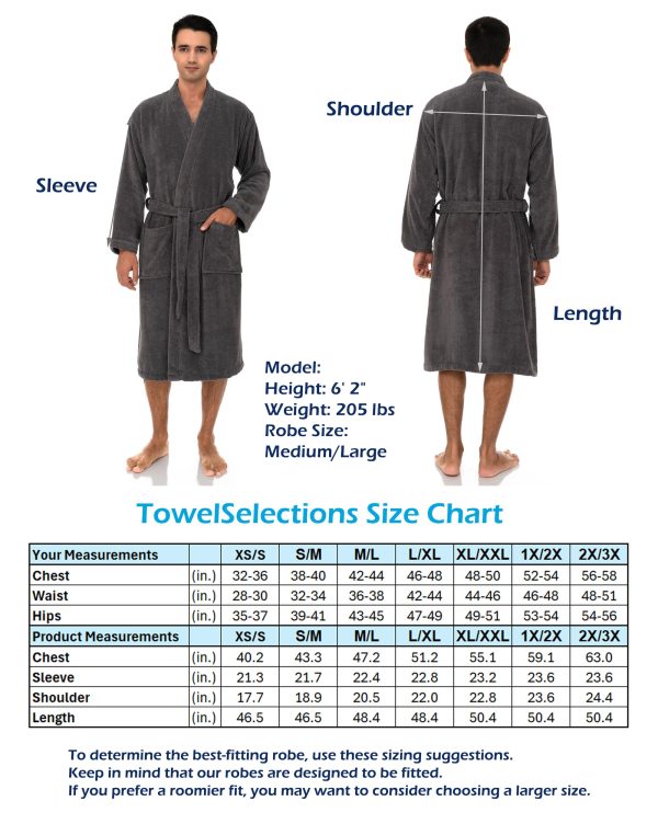 Mens Robe, 100% Cotton Luxury Bathrobe, Soft Terry Cloth Towel Robe for Men XS to 3X