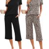 2 Pack: Women's Pajamas Set Short Sleeve Sleepwear Capri Pants Pjs Soft Loungewear with Pockets