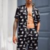 Mens Satin Pajamas Set Button-Down Short Sleeve Shirt Top Soft Silk Sleepwear Loose Pocket Pant Loungewear