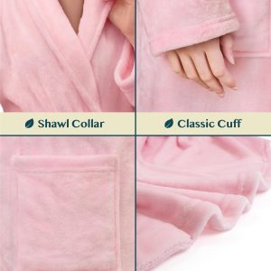 Women Robe Fleece Plush Soft, Fluffy Fuzzy Cozy Warm Lightweight Bathrobe, Shower Spa House Long Robe for Women