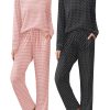 2 Pack Women Pajama Long Sleeve Sleepwear Soft Loungewear Pjs Sets with Pockets S-XXL