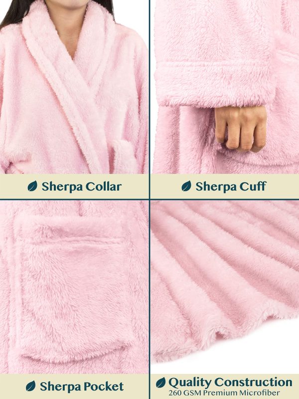 Premium Womens Plush Soft Robe Fluffy, Warm, Fleece Sherpa Shaggy Bathrobe