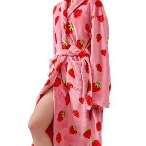 Women's Fleece Bath Robe Full Length Plush Soft Bathrobe Warm Lounge Sleepwear Robe with Pockets Gift for Mom Wife Dad Friend
