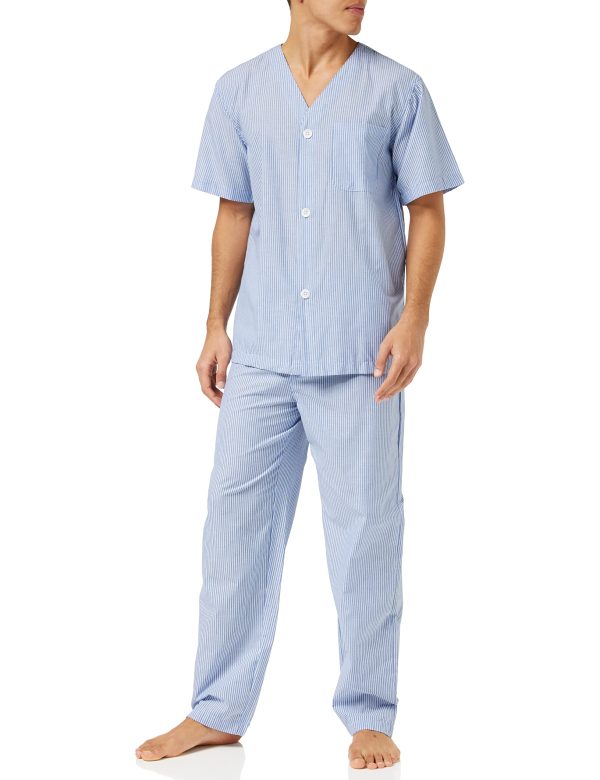 mens Broadcloth Short Sleeve Top and Long Pants Pajama Set