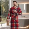 Mens Robe -Soft Microfiber Flannel Bathrobe for Unisex??Scottish Plaid Robe with Shawl Collar Lightweight Robe for Men