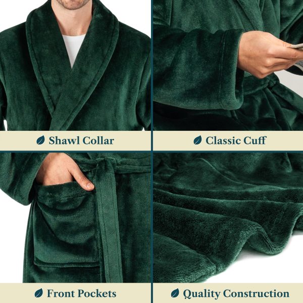 Mens Soft Robe Bathrobe for Men, Lightweight Fleece Male Robe Long Bath Shower Spa