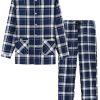 Mens Pajama Set Soft Cotton Button Down Notched Collar Pjs Long Sleeve 2 Piece Sleepwear Lounge Nightwear with Pocket