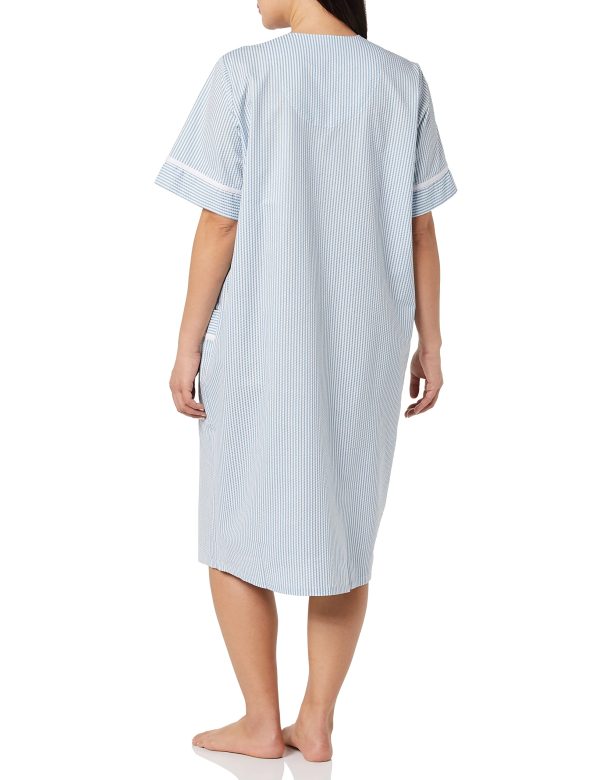 Women Calf-Length Snap Front Knit Duster House Coat Robe ??Loose-Fitting Plush Bathrobe - Short Sleeve Bath Robe