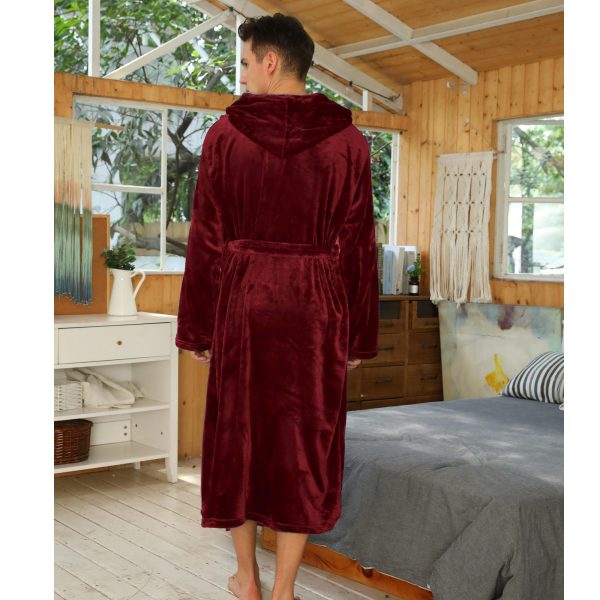 Mens Hooded Robe, Plush Robes for Men Long Fleece Bathrobe