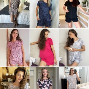 2 Pack Pajamas Womens Short Sleeve Sleepwear Soft Crew Neck Pj Shorts Set Printed Loungewear Set with Pockets S-XXL