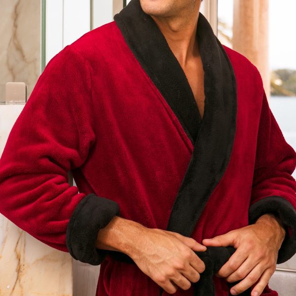 Mens Robe Plush, Bath Robe for Men, Lightweight Robes, Warm Fleece Bathrobe