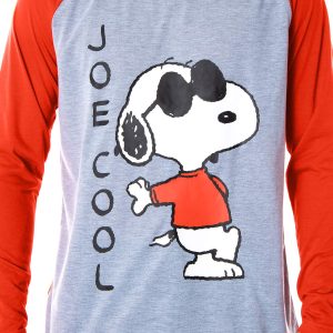 Peanuts Men's Joe Cool Snoopy Pajamas Long Sleeve Raglan Shirt and Pant 2 Piece Pjs Adult Pajama Set