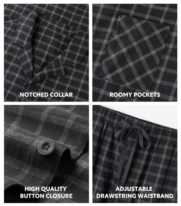 Mens Flannel Pajamas Set Ultra-Soft Cotton Pajamas for Men Classic Plaid Lounge Set with Roomy Pockets