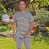 Men's Pajama Set Cotton Pajamas Striped Short Sleeve & Shorts Pjs Sets Sleepwear Summer Lounge Set with Pockets