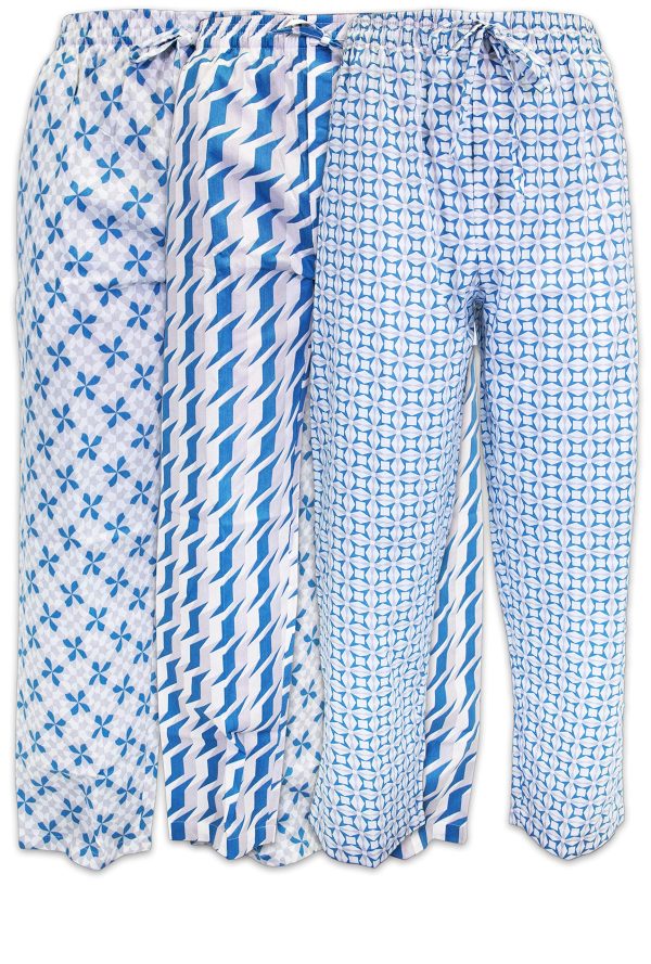Men's 3 Pack Lounge Pajama Sleep Pants/Drawstring & Pockets Designer Woven Pant Bottoms