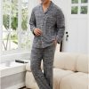Mens Pajamas Set Long Sleeve Soft Pajamas for Men Button Down Sleepwear Pjs Lounge Sets with Pockets S-2XL