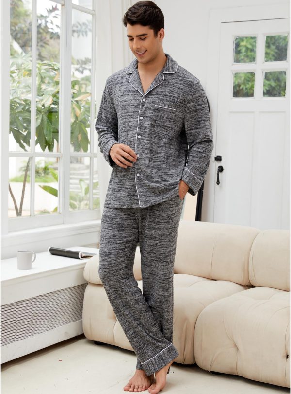 Mens Pajamas Set Long Sleeve Soft Pajamas for Men Button Down Sleepwear Pjs Lounge Sets with Pockets S-2XL
