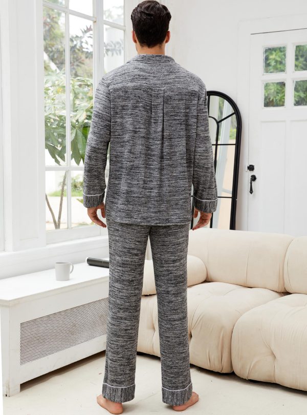 Mens Pajamas Set Long Sleeve Soft Pajamas for Men Button Down Sleepwear Pjs Lounge Sets with Pockets S-2XL