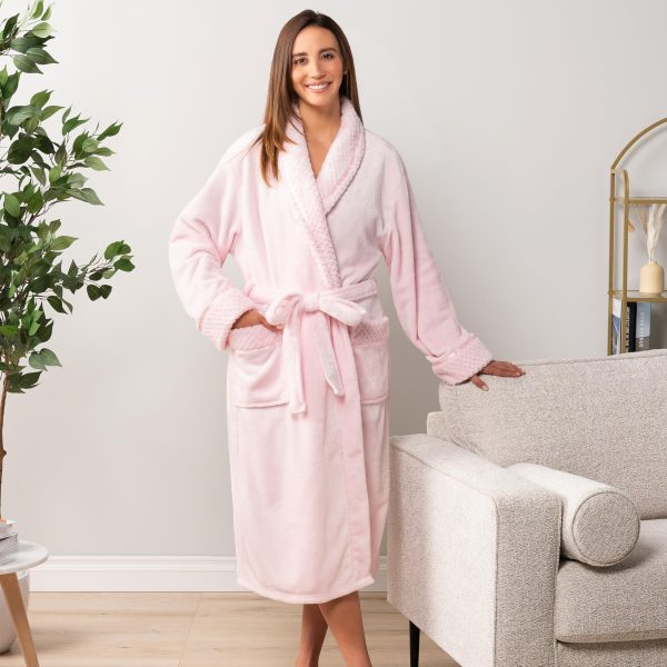 Soft Plush Women Fleece Robe, Cozy Warm Bathrobe, Fuzzy Female Long Spa Robe