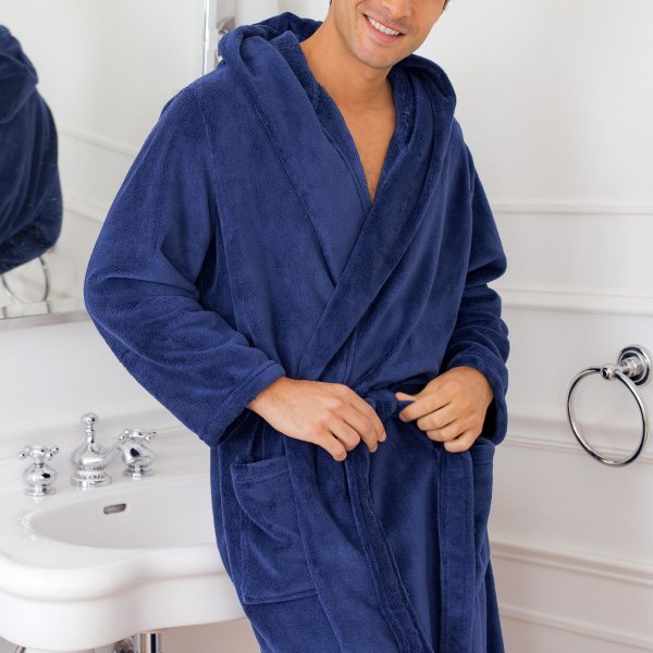 Mens Robe with Hood, Plush Fleece Hooded Mens Bathrobe, Big and Tall Bath Robe for Men