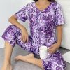 2 Pack Capri Pajamas Set Women Mumu Pjs Sets Short Sleeve Top and Capri Pants Lounge Sets Sleepwear with Pockets