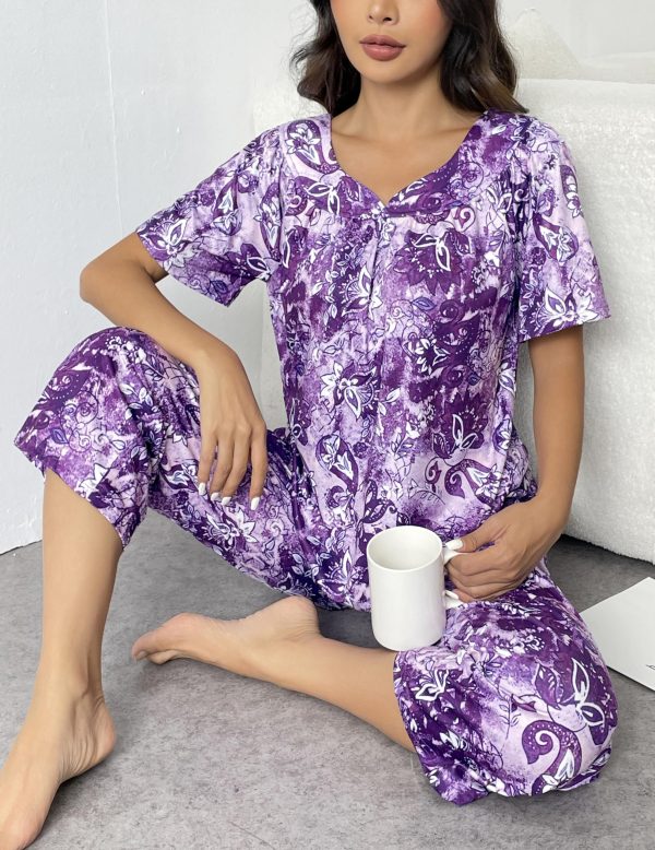 2 Pack Capri Pajamas Set Women Mumu Pjs Sets Short Sleeve Top and Capri Pants Lounge Sets Sleepwear with Pockets