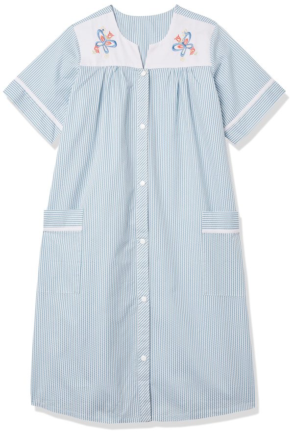 Women Calf-Length Snap Front Knit Duster House Coat Robe ??Loose-Fitting Plush Bathrobe - Short Sleeve Bath Robe