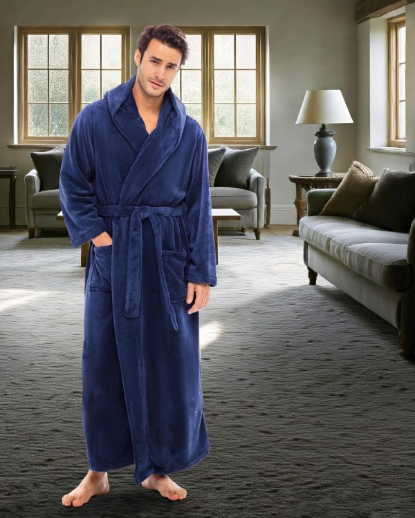 Mens Robe with Hood, Plush Fleece Hooded Mens Bathrobe, Big and Tall Bath Robe for Men