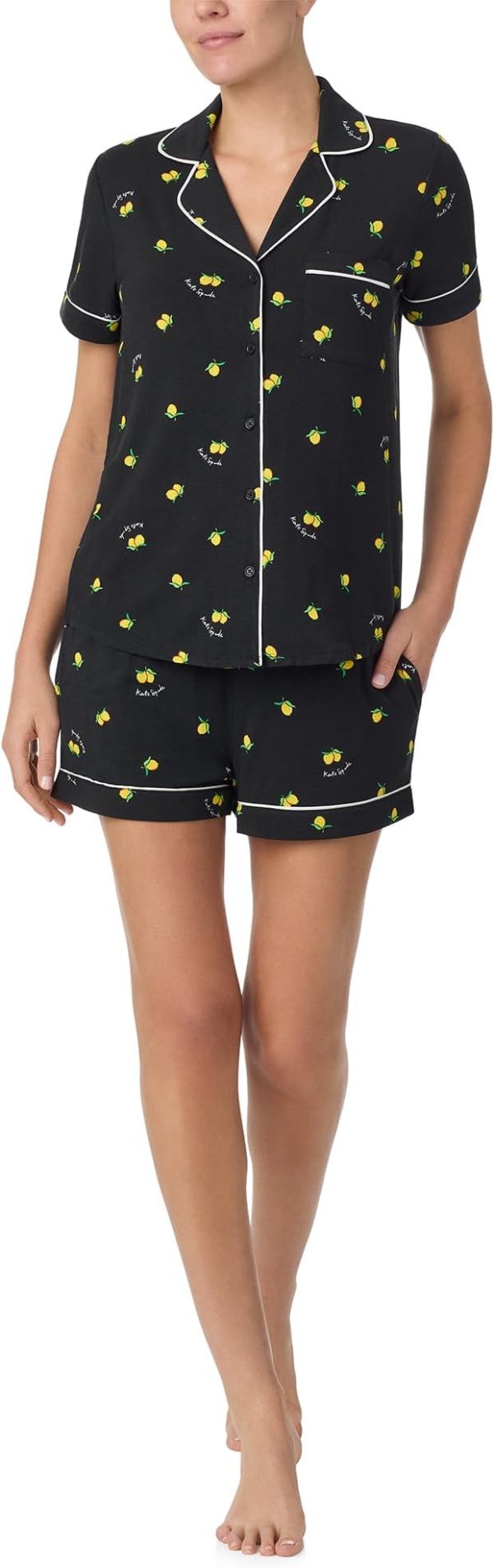 Pajamas for Women 2 Piece Set Comfy Modal Classic Short Sleeve Notch Collar Button Top & Shorts  Size：M