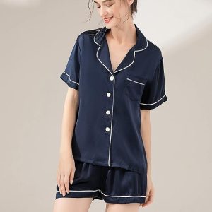 100% 19mm Short Sleeve Mulberry Silk Pajama Set Size：L