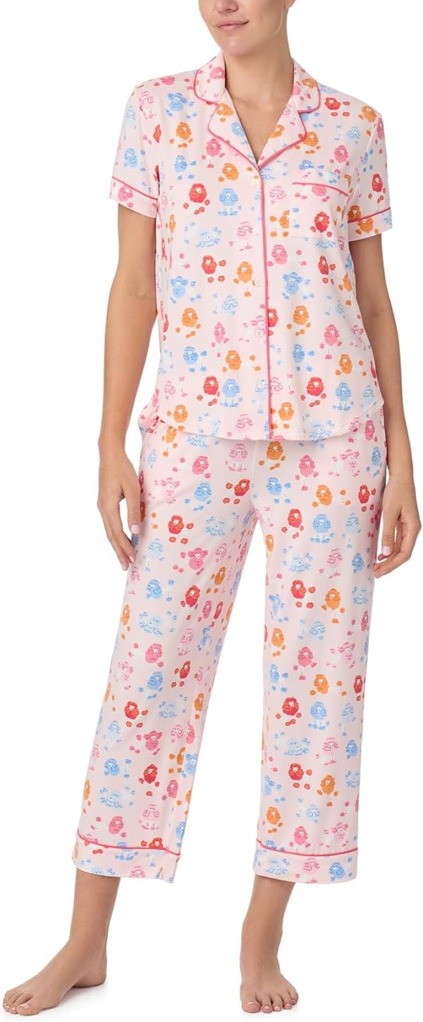 Pajamas for Women 2 Piece Set - Recycled Poly Jersey Notch Collar Short  Size：M