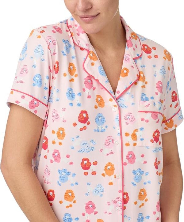 Pajamas for Women 2 Piece Set - Recycled Poly Jersey Notch Collar Short  Size：M