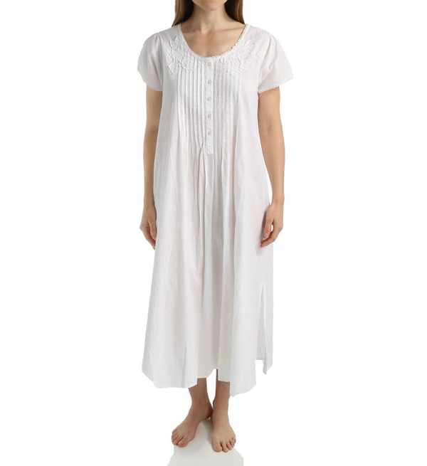 Women's Victorian Nightgown, 100% Cotton, Side Pockets, Scoop Neckline, Short Sleeve, Summerwear