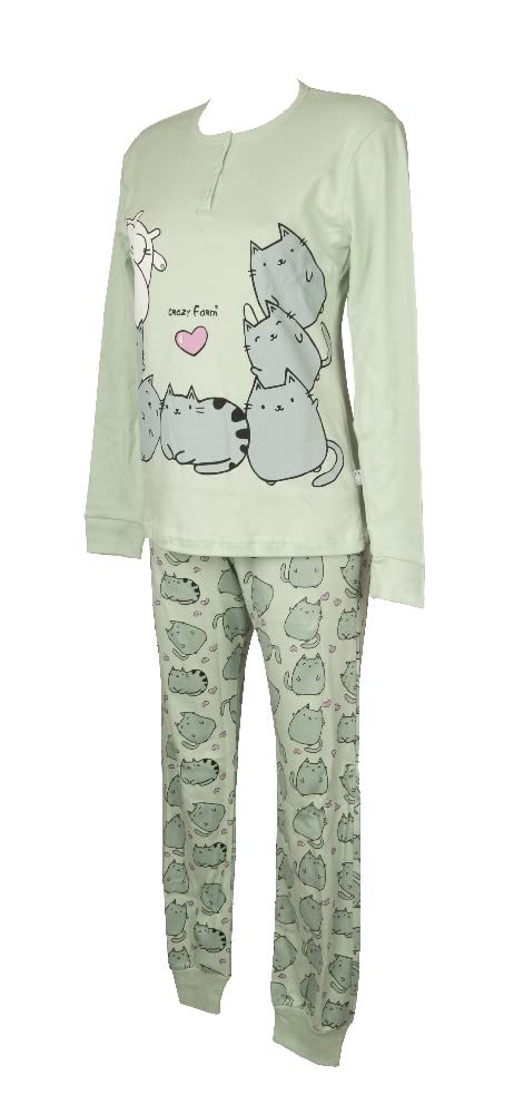 Women's Pajamas Winter Cotton Interlock Long Sleeve Henley Neck Article 15648, 2141 Verde Acqua, Small