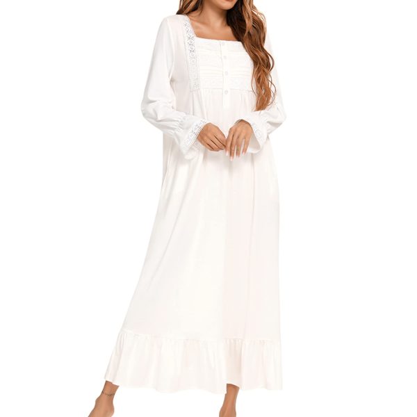 Women's Victorian Nightgown Long Sleeve Nightgowns Vintage Autumn Night Shirt