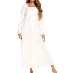 Women's Victorian Nightgown Long Sleeve Nightgowns Vintage Autumn Night Shirt