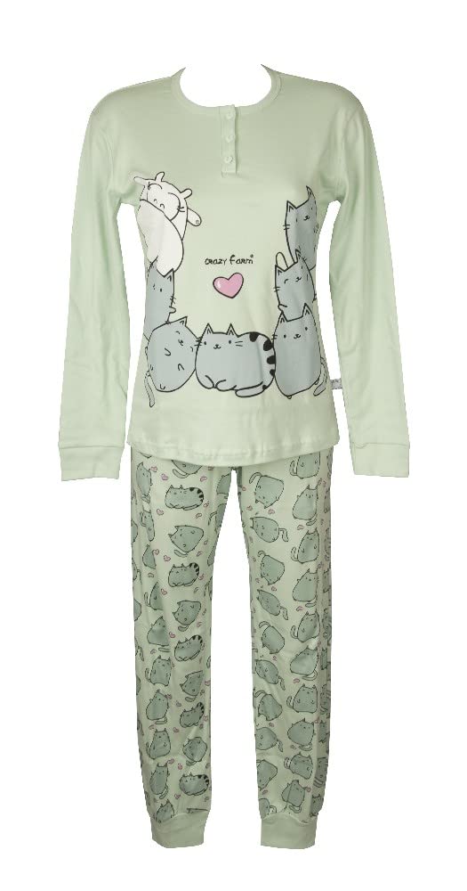 Women's Pajamas Winter Cotton Interlock Long Sleeve Henley Neck Article 15648, 2141 Verde Acqua, Small