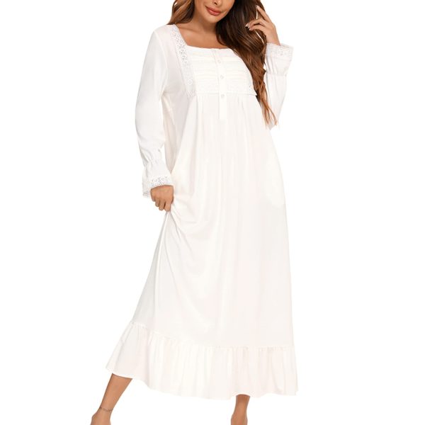 Women's Victorian Nightgown Long Sleeve Nightgowns Vintage Autumn Night Shirt