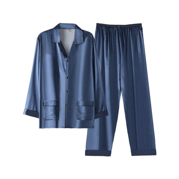 Long-sleeved Silk Ice-silk Pyjamas for Men in A Thin Faux Silk Four-season Suit