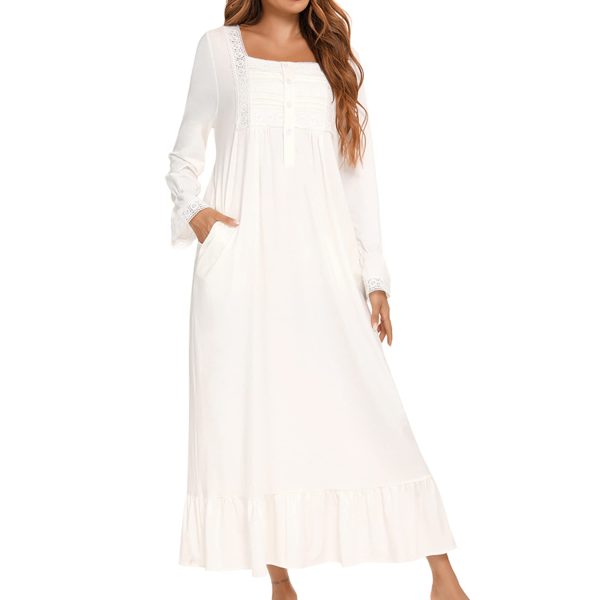 Women's Victorian Nightgown Long Sleeve Nightgowns Vintage Autumn Night Shirt