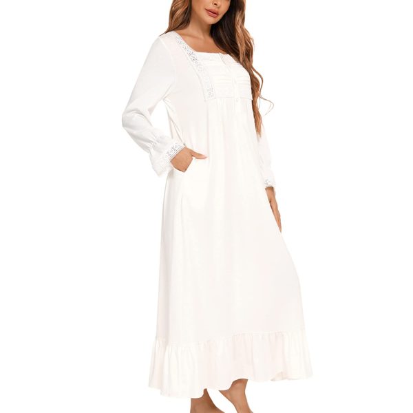 Women's Victorian Nightgown Long Sleeve Nightgowns Vintage Autumn Night Shirt