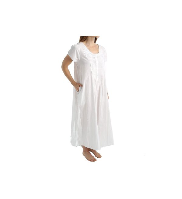 Women's Victorian Nightgown, 100% Cotton, Side Pockets, Scoop Neckline, Short Sleeve, Summerwear