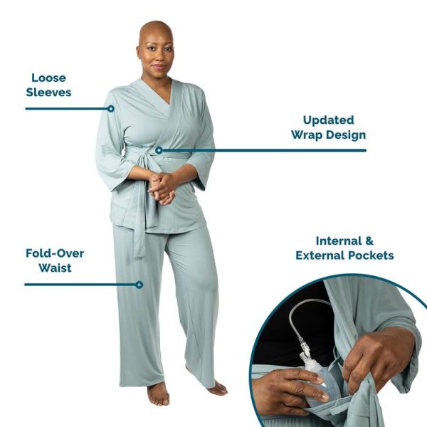 KickIt Post Surgery, Mastectomy, Breast Cancer, Tummy Tuck Pajamas with Internal Drain Pockets - Hysterectomy Recovery Gifts
