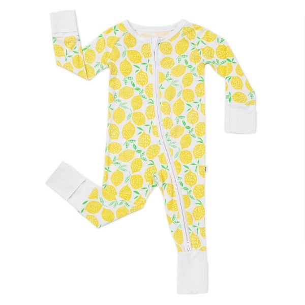 New Mother's Bundle, Includes Womens Pajama Top and Bottoms, Newborn 2-Way Zipper Pajamas, Viscose Derived from Bamboo, Lemons