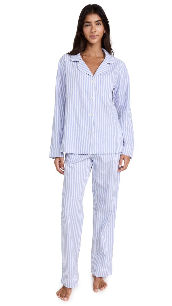 Womens Long Sleeve Notch Collar & Pant Sleepwear Pajama Set, Organic Cotton