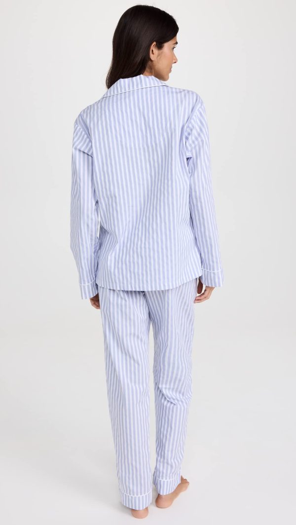 Womens Long Sleeve Notch Collar & Pant Sleepwear Pajama Set, Organic Cotton